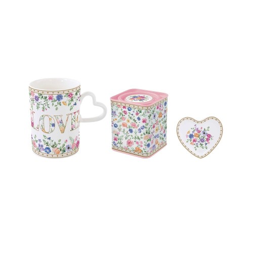 Set Mug + poggiabustine da thè e scatola in latta - Mon Amour