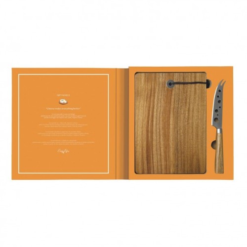 Set formaggio 2 pezzi - tagliere rett.in acacia + coltello - Gift Novels