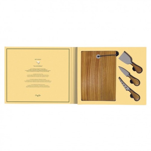 Set 4 pezzi formaggio - 3 coltelli formaggio + tagliere in acacia - Gift Novels