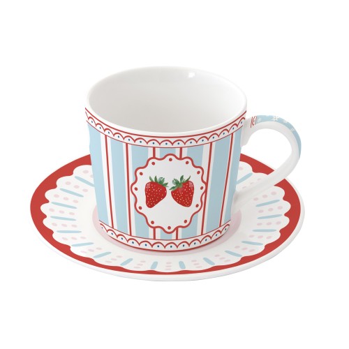 Tazza colazione con piatto 380 ml in porc.in color box FRUIT MANIA