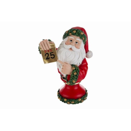 Babbo Natale con Calendario 25 Dicembre in Resina 35,5 cm