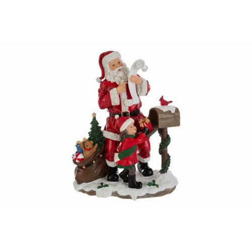 Babbo Natale con Bambino e Cassetta delle Lettere in Resina 43 cm