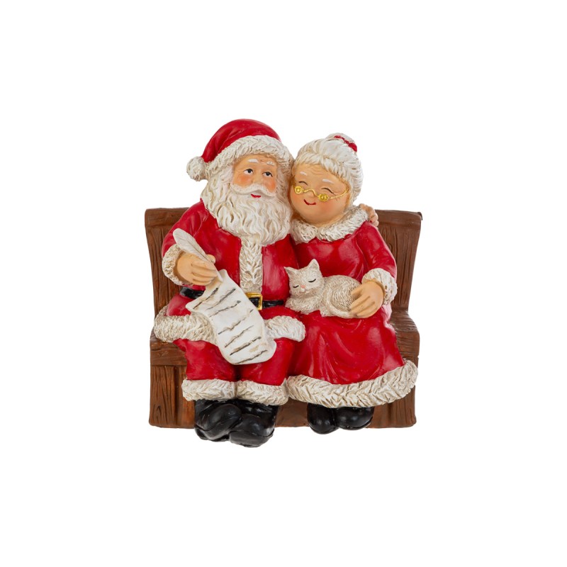 Babbo e Mamma Natale Seduti con Lista in Resina 15 cm