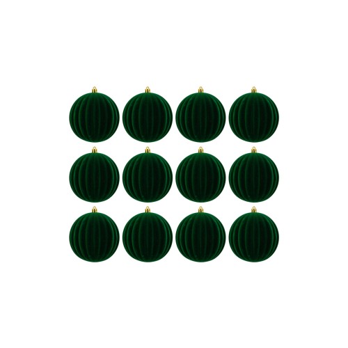 Set 12 Palline Natalizie Watermelon in Velluto Verde Ø 8 cm
