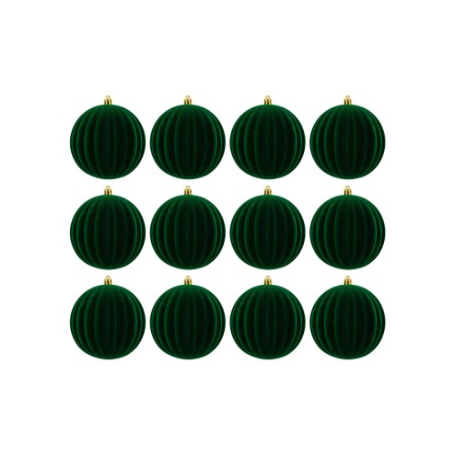 Set 12 Palline Natalizie Watermelon in Velluto Verde Ø 10 cm