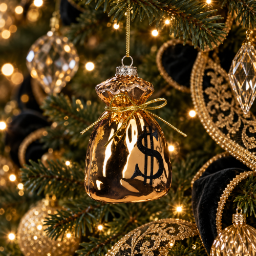 Addobbo Sacco di Dollari Oro 11 cm – Oro e Nero