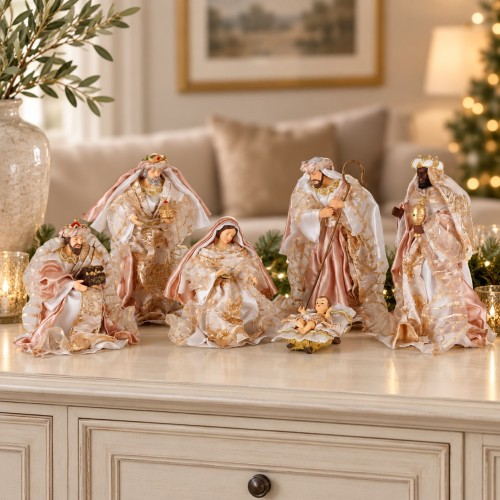 SET 6PZ NATIVITA' E RE MAGI ORO H.26CM. NATIVITY
