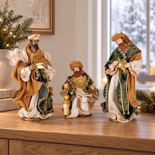SET 3PZ RE MAGI VERDE/ORO H.29CM. NATIVITY