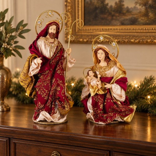 SET 2PZ NATIVITA' ROSSO/ORO H.35,5CM. NATIVITY