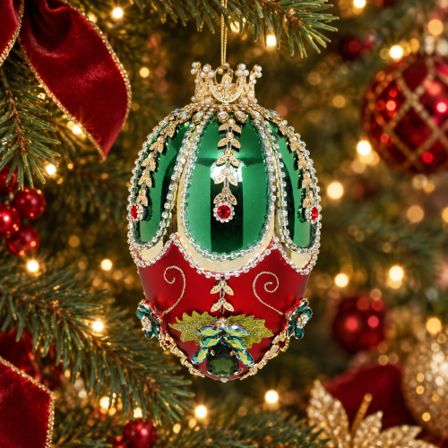 Uovo gioiello Fabergé verde e rosso 18 cm | Mark Roberts