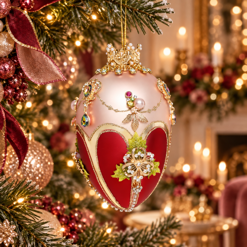 Uovo gioiello Fabergé rosa e lampone 18 cm