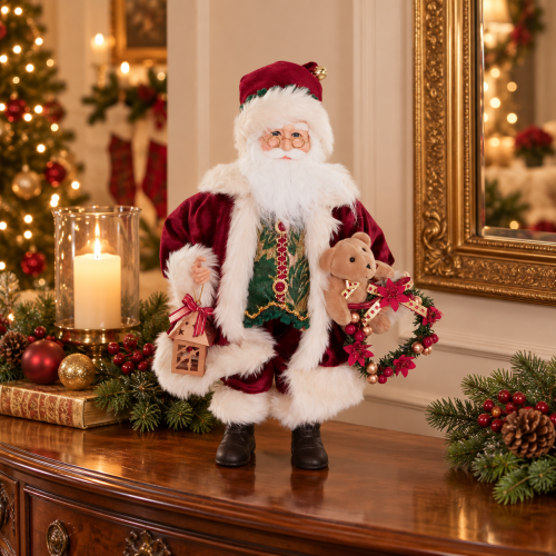 Babbo Natale con orsetto e lanterna 46 cm | Goodwill