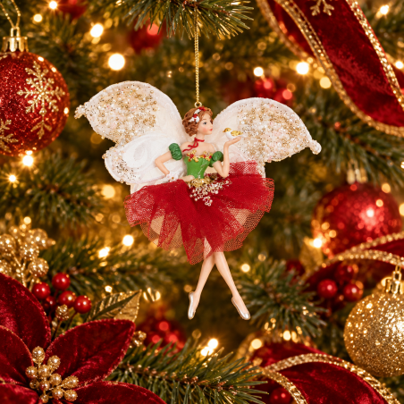 Fatina farfalla rossa con Uccellino 15 cm | Goodwill