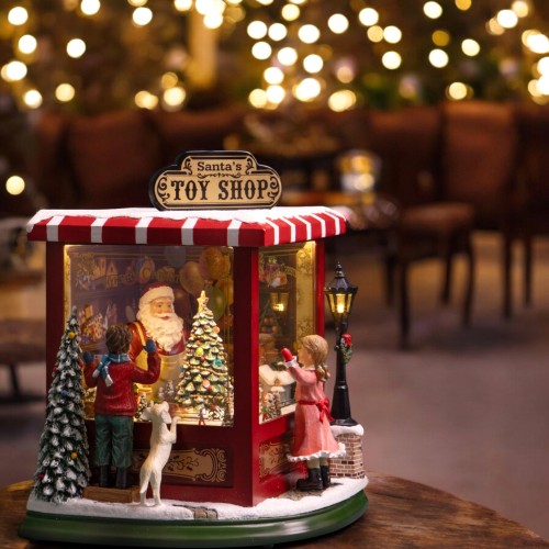 Negozio natalizio Toy Shop con LED, movimento e musica 26,5 cm