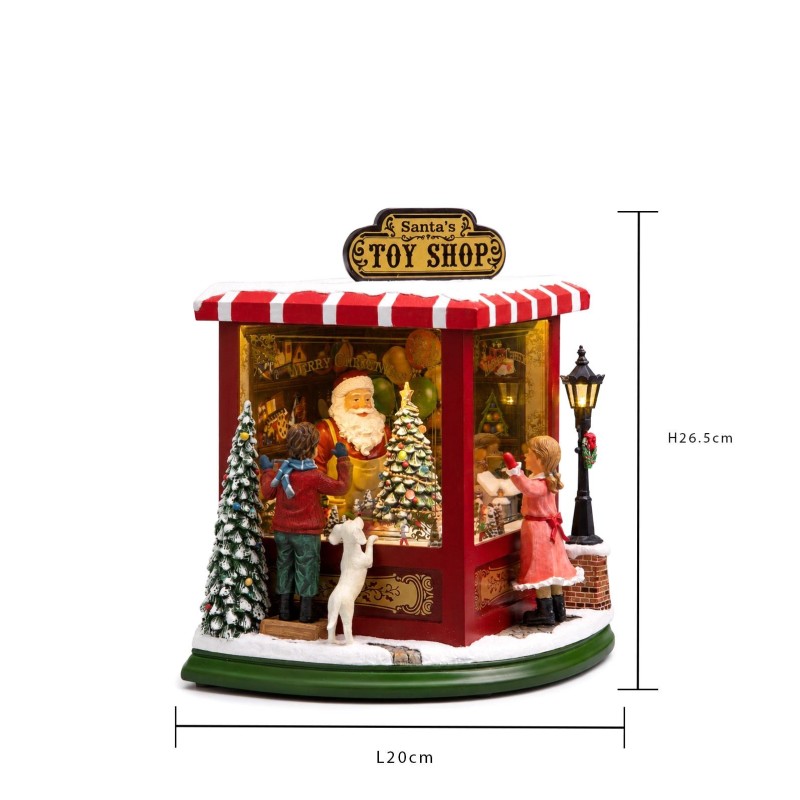 Negozio natalizio Toy Shop con LED, movimento e musica 26,5 cm