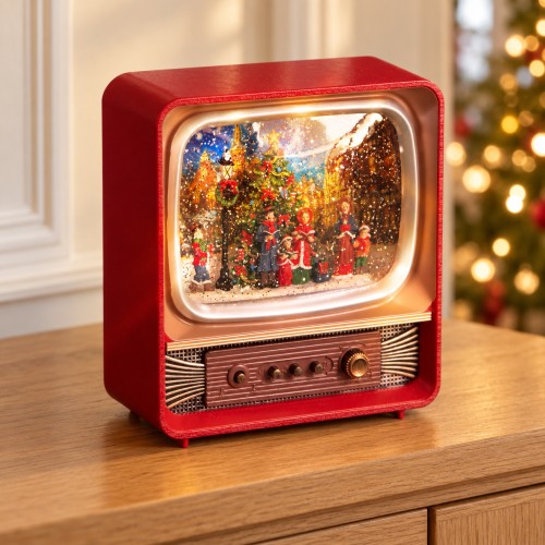 Televisione natalizia con cantori e LED 25,2 cm