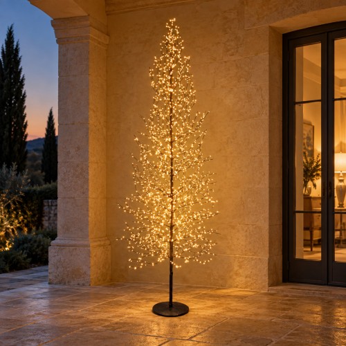Faggio luminoso da esterno 240 cm con 2400 micro LED ambra