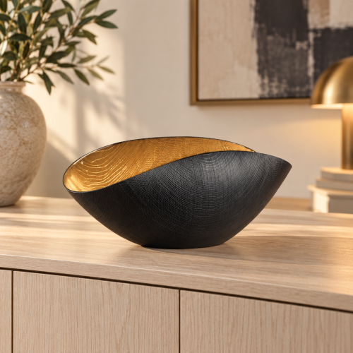 Burano – Coppa nero materico e oro 28 × 14 cm