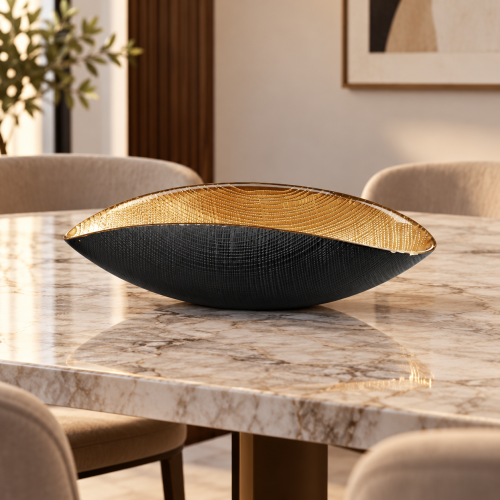 Burano – Centrotavola nero materico e oro 38 × 11 cm
