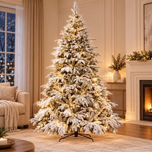 Albero di Natale Innevato St. Moritz 210 cm con 2500 LED e Bacchetta