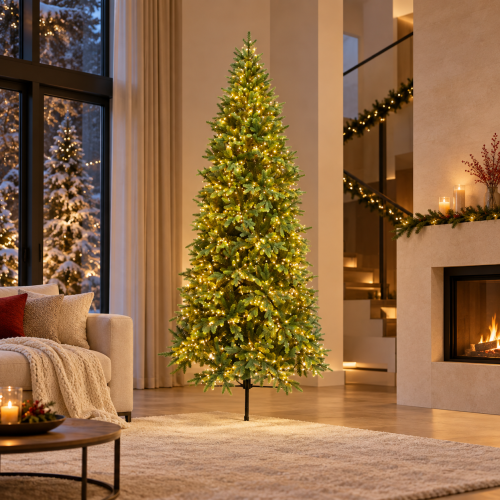 Albero di Natale Slim Courmayeur 210 cm con 2000 LED, PE+PVC