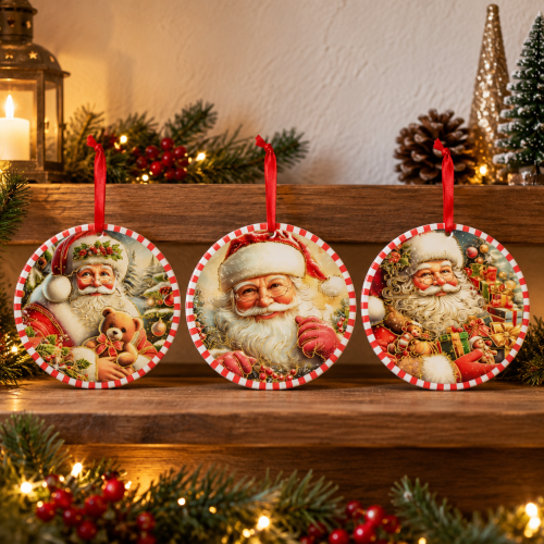 Mattonella Babbo Natale in Ceramica Ø 20 cm, 3 Assortite