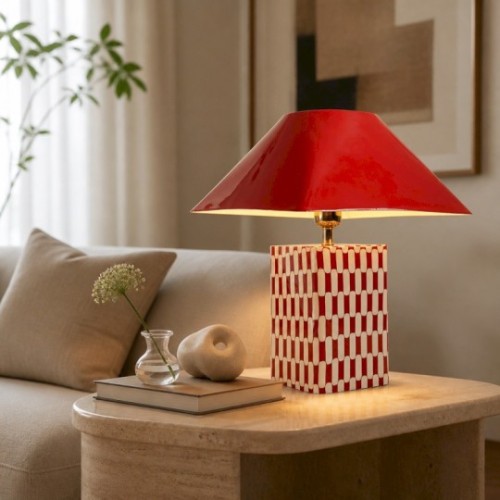 ALIBORO lampada scacchi rosso 42 cm