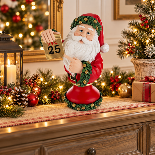 Babbo Natale con Calendario 25 Dicembre in Resina 35,5 cm