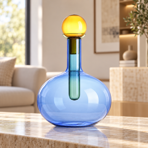 CHEMICAL BOTTIGLIA BOROSILICATO BLU FIALA VERDE TAPPO AMBRA H.27,5 CM