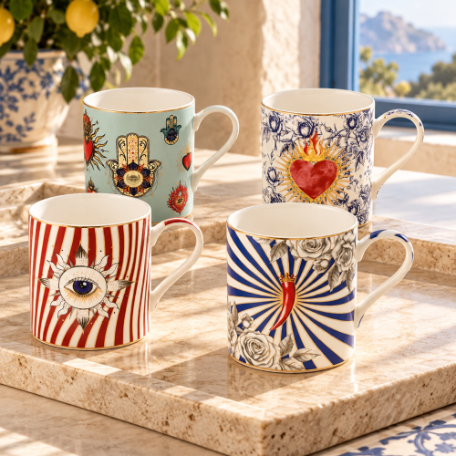 Set 4 Mug in porc. 400 ml in color box ICONS