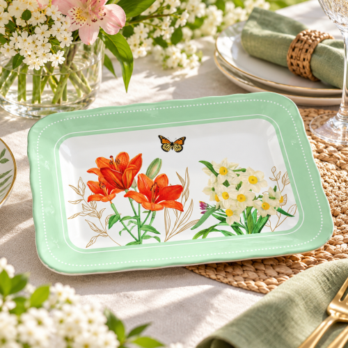 Piatto rett. 20x13 in porc.in color box ROYAL BLOSSOM