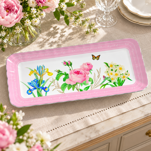 Vassoio rett.36x16 cm in porc. in color box ROYAL BLOSSOM