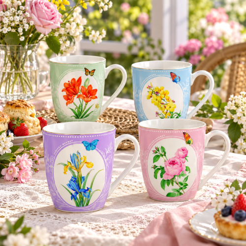 Set 4 mug 300 ml in porc.fine china in gift box ROYAL BLOSSOM