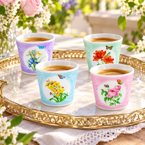 Set 4 bicchierini caffè 100 ml in porc.in gift box ROYAL BLOSSOM
