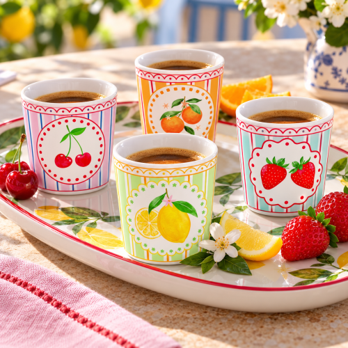 Set 4 bicchierini caffè 100 ml in porc.in gift box FRUIT MANIA