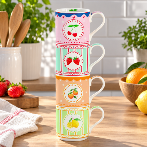 Set 4 tazze impilabili 275 ml in porc.in color box FRUIT MANIA