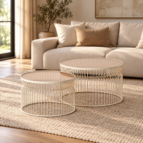 Set 2 Tavolini Crema 65 X 65 X 40 CM
