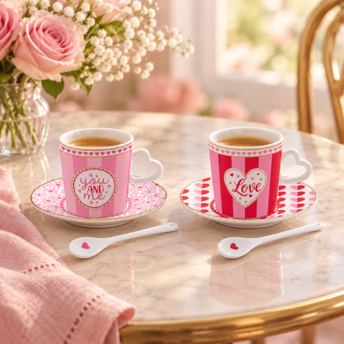 Set 2 tazzine Espresso con manico a Cuore 100ml in Heart Box