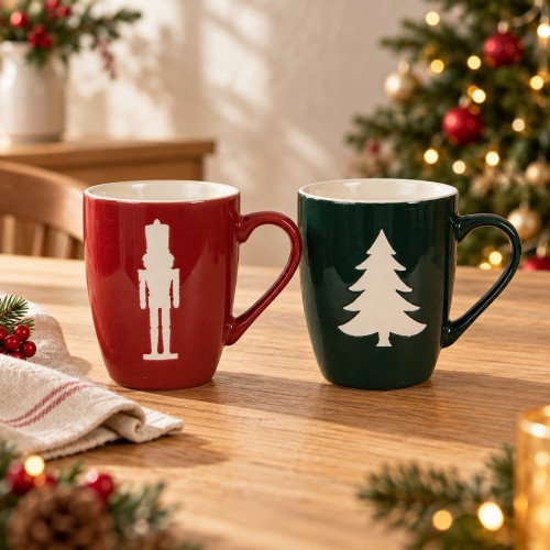 Set 2 tazze albero e schiaccianoci 11 cm – 350 ml – ambientazione natalizia