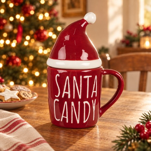 Tazza Santa Candy con coperchio 17 cm – 300 ml – ambientazione natalizia