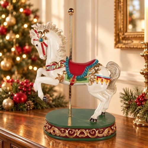 Cavallo decorativo da giostra 40 cm – ambientazione natalizia