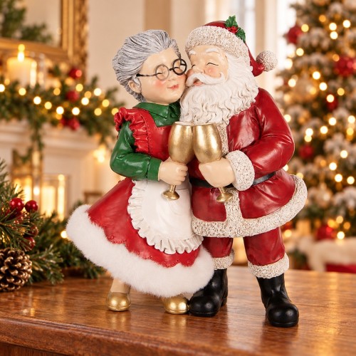 Babbo Natale e Mrs. Claus con calici 26 cm – ambientazione natalizia
