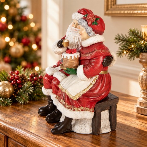 Babbo Natale e Mrs. Claus sulla panca 16 cm – ambientazione natalizia