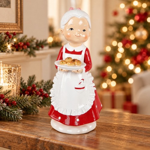 Mrs. Claus con vassoio di dolci 20 cm – ambientazione natalizia