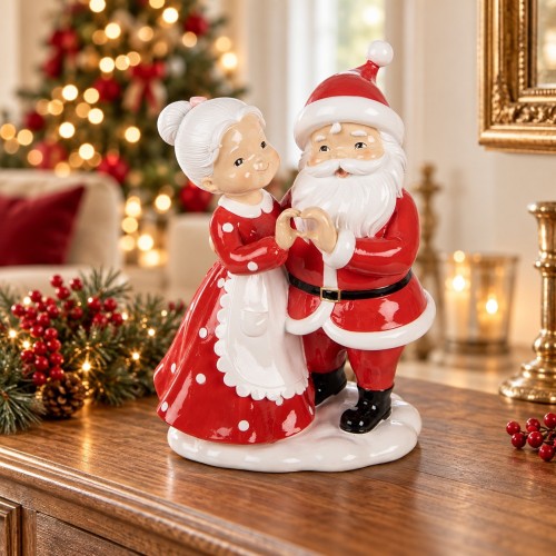 Babbo Natale e Mrs. Claus abbracciati 23 cm – ambientazione natalizia