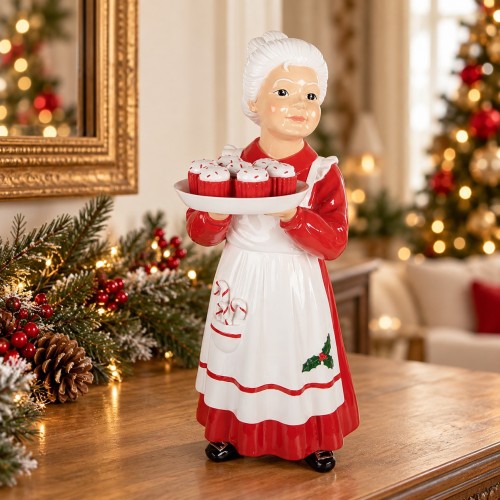 Mrs. Claus con vassoio di tazzine 27 cm – ambientazione natalizia