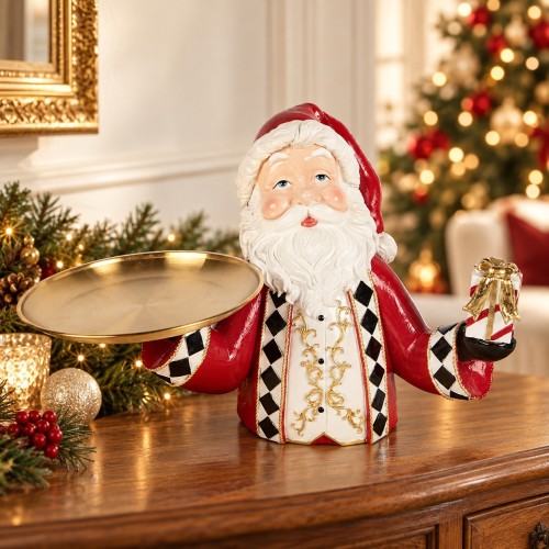 Babbo Natale con vassoio dorato 25 cm – ambientazione natalizia
