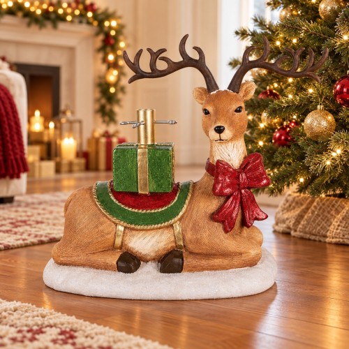 Base per albero renna con regalo 52 cm – ambientazione natalizia