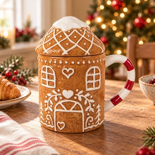 Tazza casetta gingerbread 15 cm – 450 ml – ambientazione natalizia