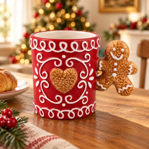 Tazza gingerbread con cuore 10 cm – 350 ml – ambientazione natalizia